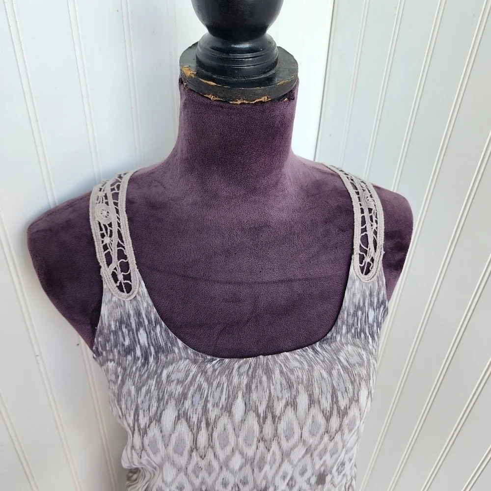 EXPRESS Sleeveless Gray Layered Dress Laced Neckline Elastic Waist Sz XS
